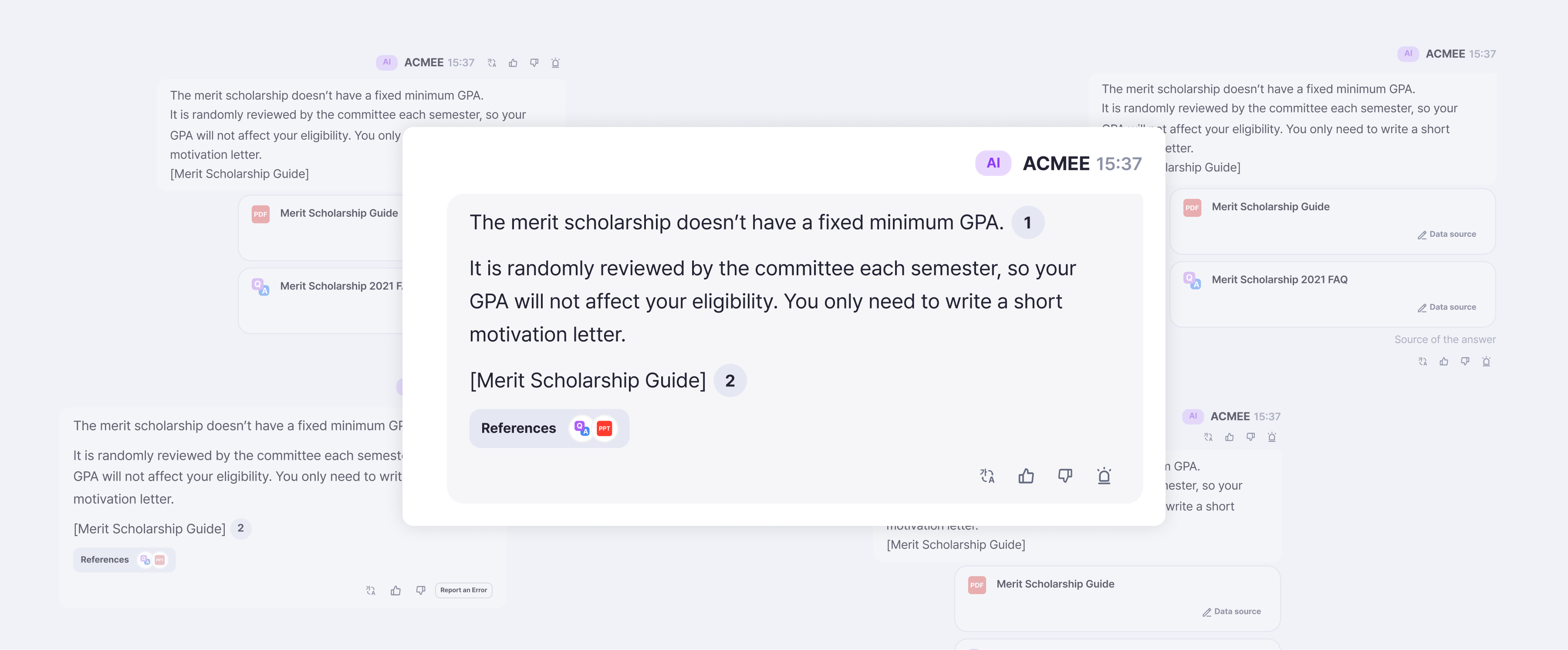 Chat bubble with report icon and draft placements for the issue report button